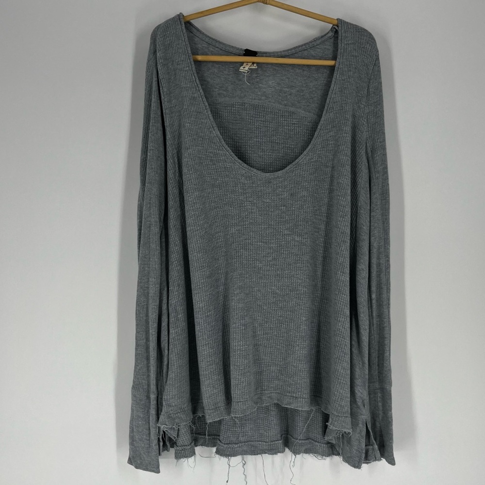 Free People We The Free Long Sleeve Grey Waffle Top